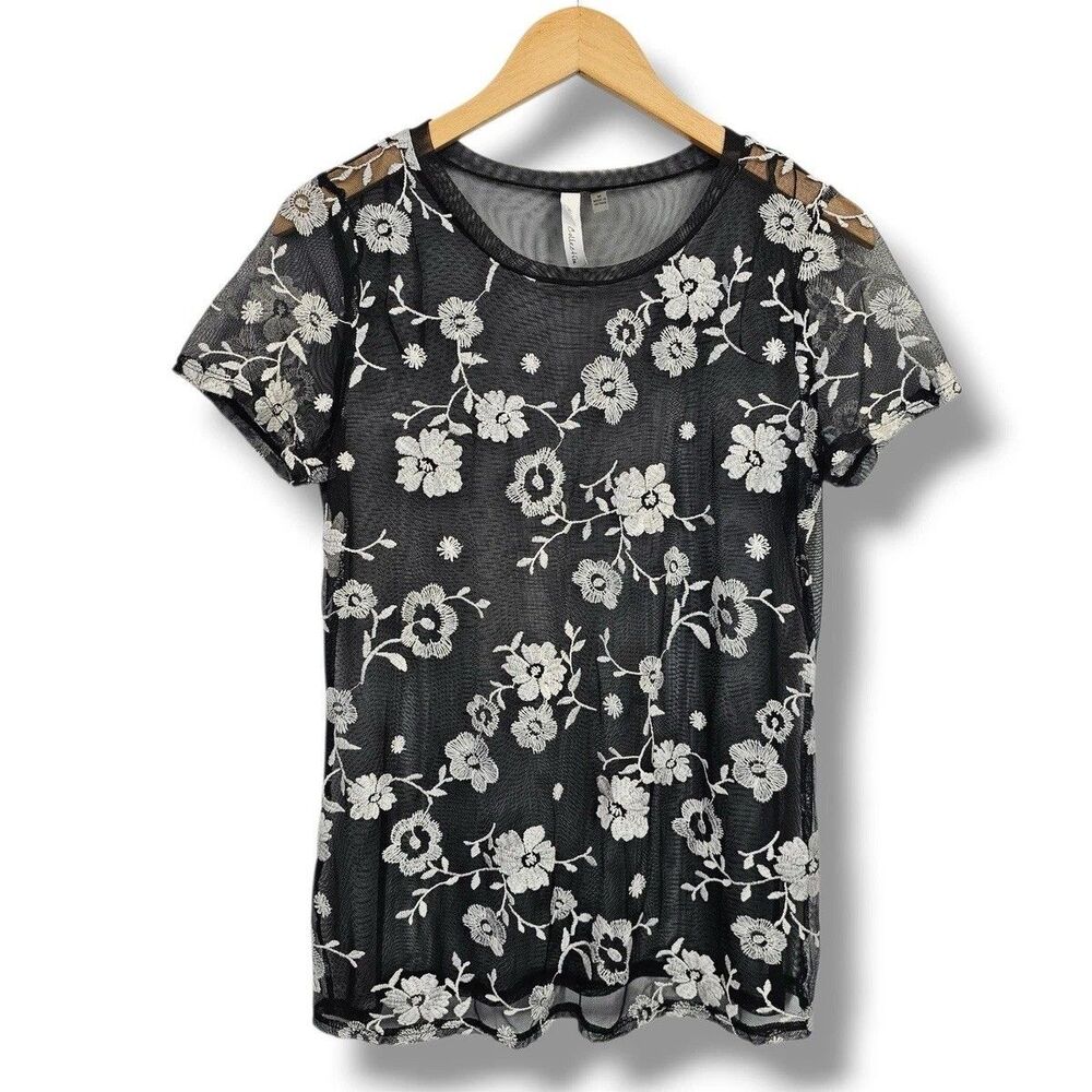 NY Collection Sheer Floral Top Sz XL Dark Coquette Embroidered Y2K Bohemian